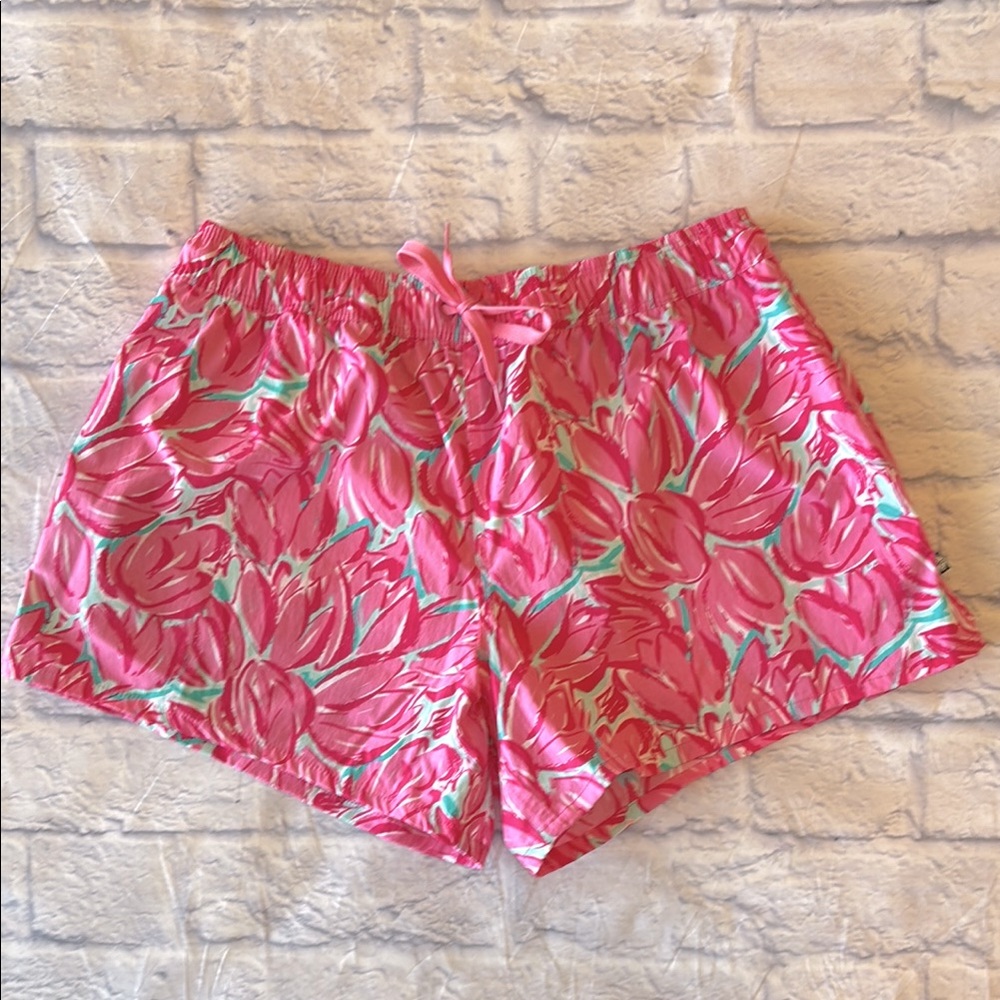 Lauren James Tulip Print Pink Tie-Front Shorts Lightweight Quick Dry Size Med